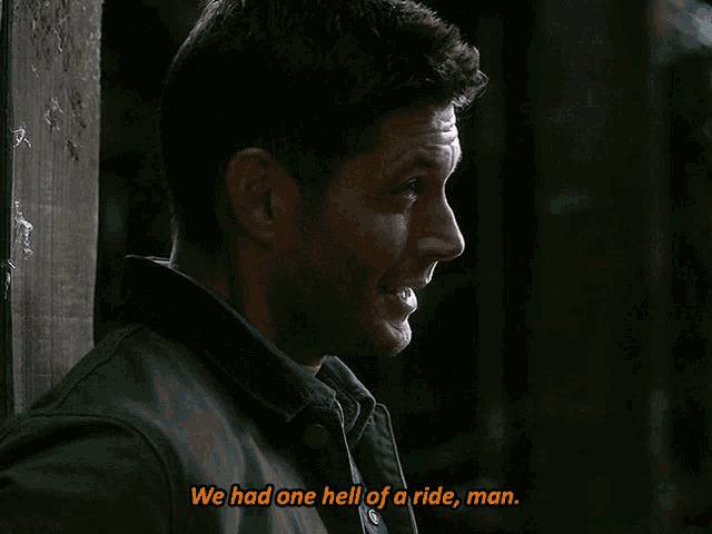 a man leaning against a wall with the words we had one hell of a ride man