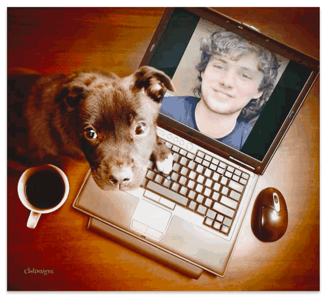 a laptop with a picture of a man on the screen