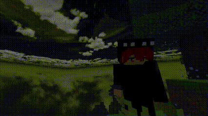 a pixelated image of a person standing in front of a cloudy sky