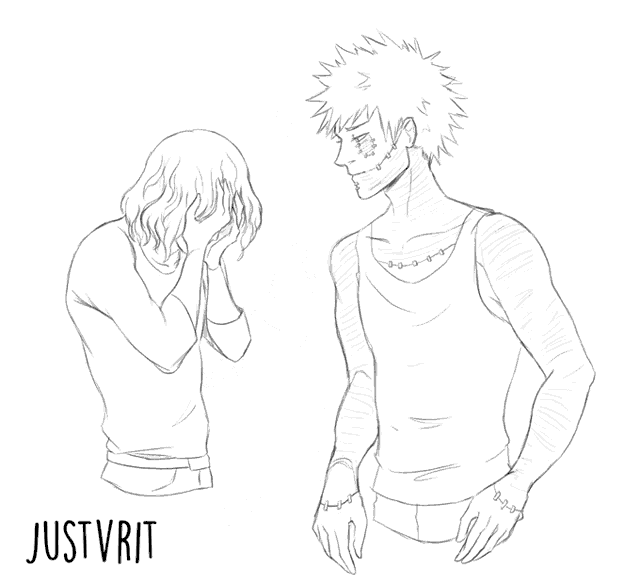 a black and white drawing of a man comforting another man with justvrit written on the bottom