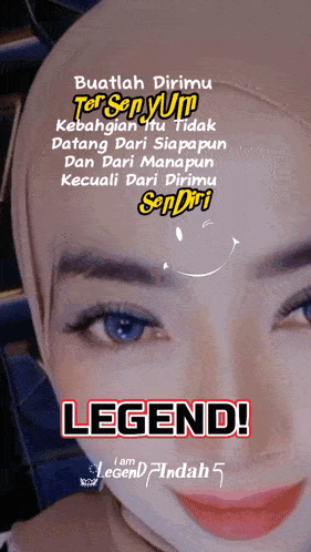 a woman wearing a hijab with the words legend written on it