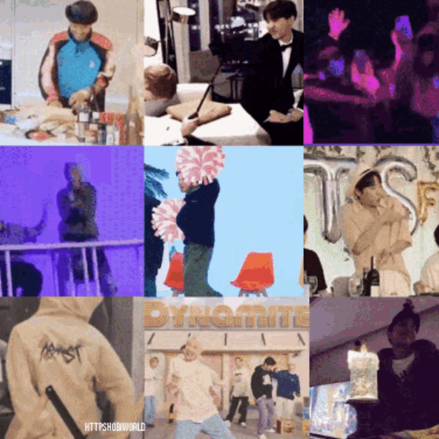 a collage of images with the word dynamite in the center