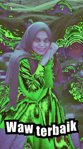 a woman in a green dress with the words waw terbaik on the bottom right