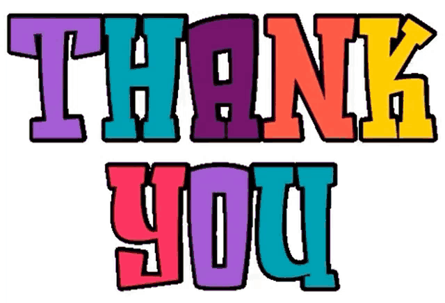 the word thank you is written in colorful letters .