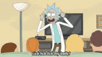a cartoon of rick from rick and morty standing in front of a television .