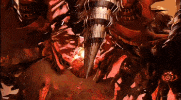 a video game character is being attacked by a red monster
