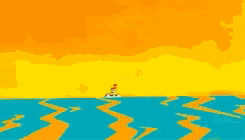 a pixel art of a person jumping into the water