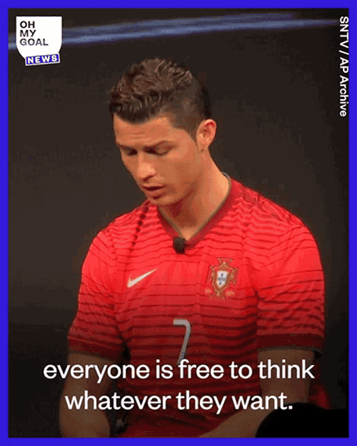 a man wearing a red nike shirt with the number 7 on it says everyone is free to think whatever they want