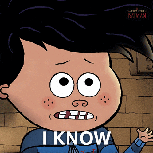 a cartoon of a boy with the words i know written on his face