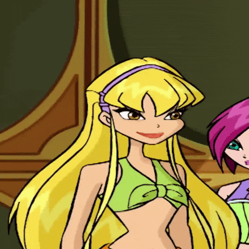 a cartoon drawing of a girl with long blonde hair