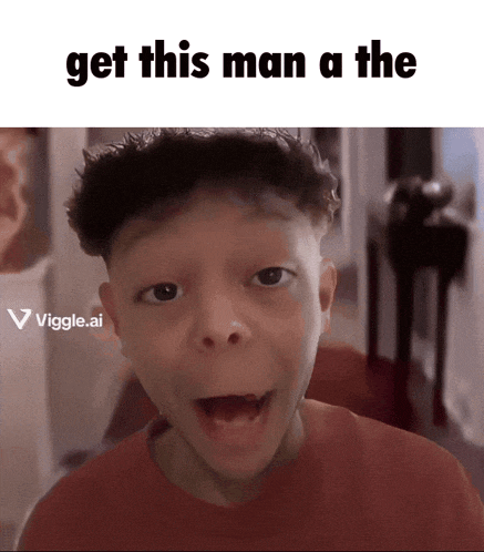a kid is making a funny face with the words get this man a the on the bottom