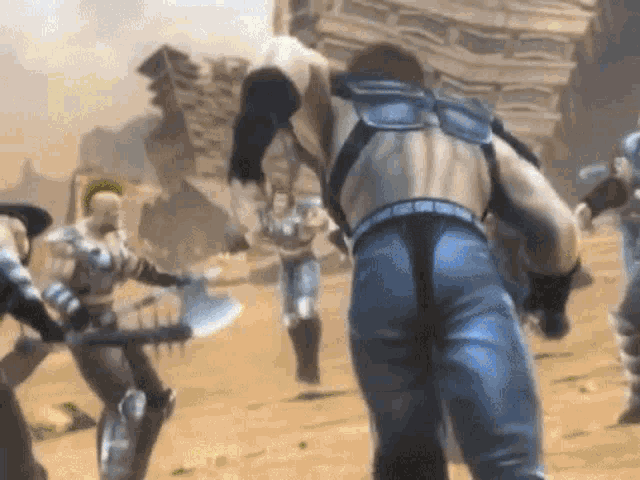 a group of soldiers are fighting in the desert