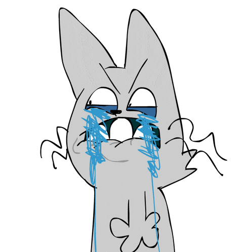 a drawing of a cat with its mouth open and tears coming out of it