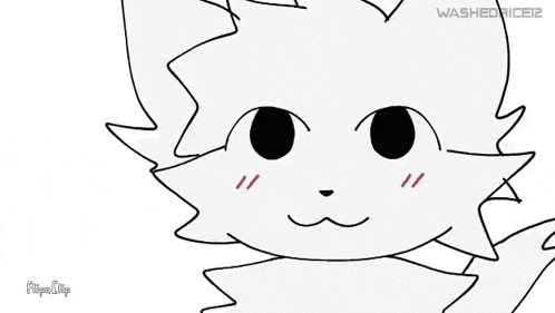 a cartoon of a white cat with a pink tongue and the words `` femboy noises '' .