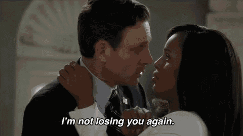 a man and woman are kissing and the woman is saying `` i 'm not losing you again '' .
