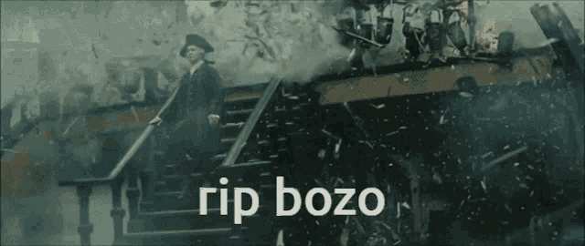 a man in a military uniform stands on a set of stairs with the words rip bozo below him