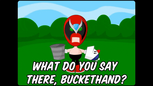 a cartoon of a wrestler asking what do you say there