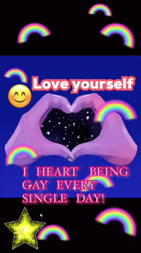 a poster that says love yourself with a heart made out of hands and rainbows