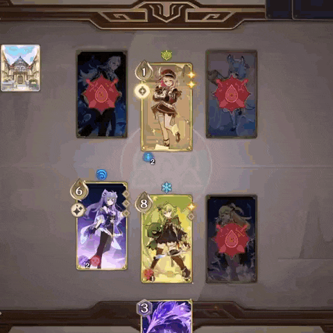 a group of cards are lined up on a table including one with the number 3 on it