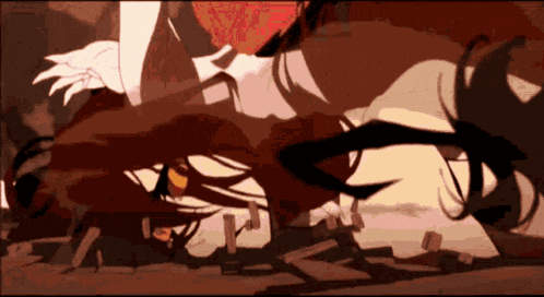a cartoon character is laying on the ground with a sword in her hand