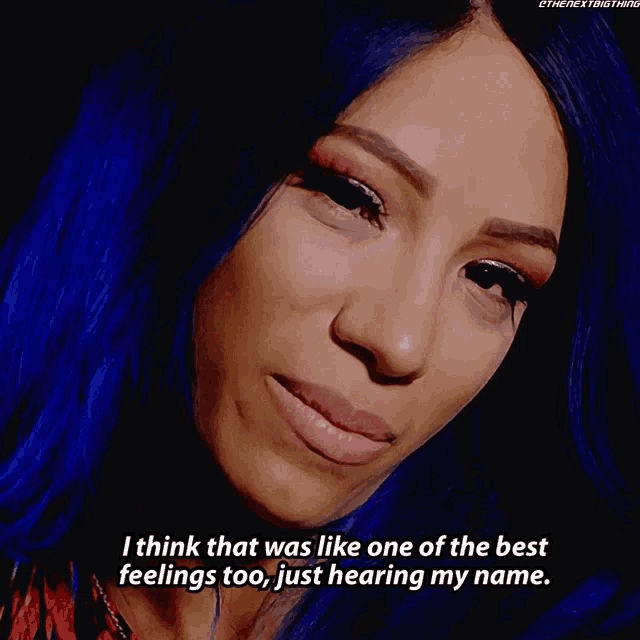 a woman with blue hair says i think that was like one of the best feelings too