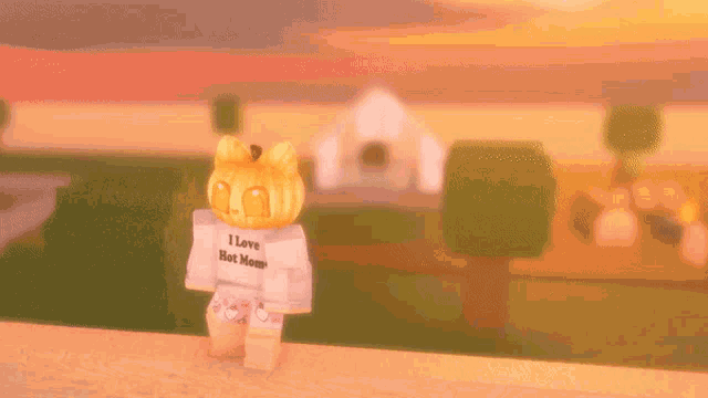 a cat with a pumpkin head is wearing a white shirt that says i love hot dogs