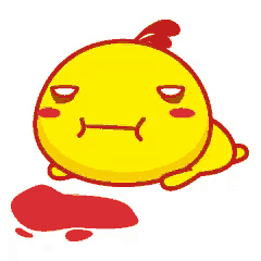 a yellow cartoon chicken is laying down with blood coming out of its mouth .