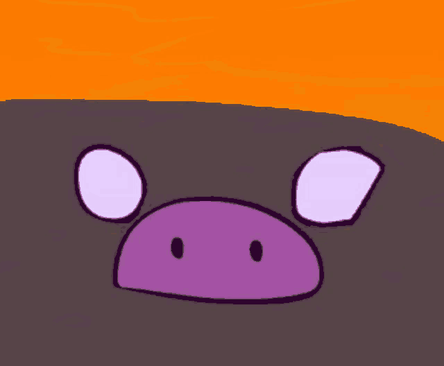 a cartoon of a pig with purple eyes and a purple nose