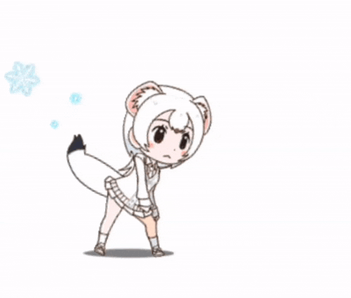 a cartoon drawing of a white bear girl dancing