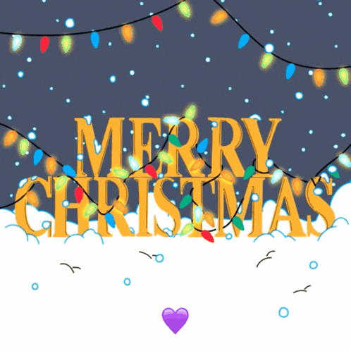 a merry christmas greeting card with a purple heart