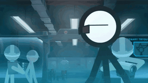 two stick figures are standing in front of a sign that says ' scenario tryout ' on it