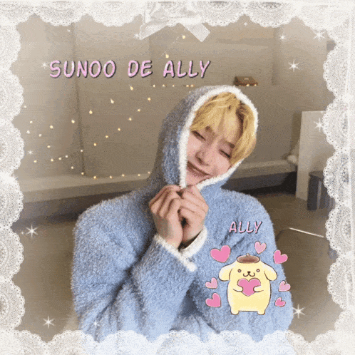 a picture of a person with the name sunoo de ally written above them