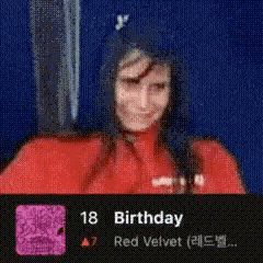 a picture of a woman in a red dress with the words 18 birthday red velvet on it
