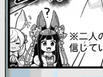 a black and white cartoon of a girl with long hair and a fox ears .
