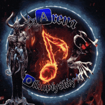 a logo with a devil and a music note that says arena olympiysky