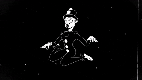 a black and white drawing of a cartoon character