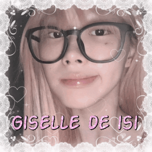 a picture of a girl with glasses and the name giselle