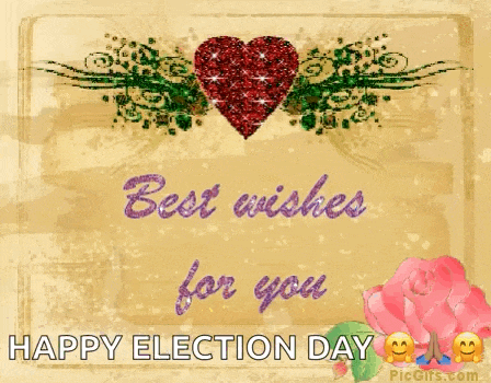 a happy election day greeting card with a red heart