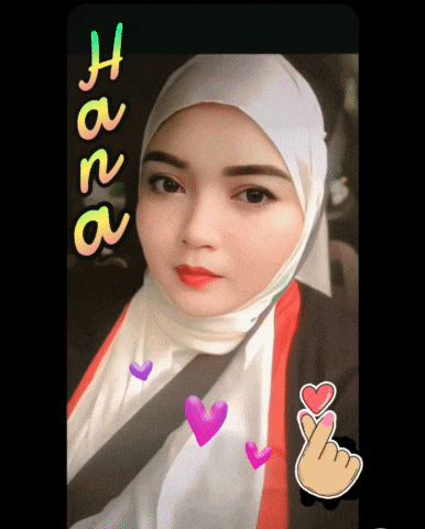 a woman wearing a hijab has the name hana written on the bottom