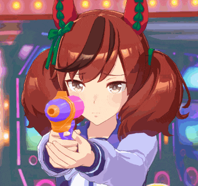 a girl with brown hair is holding a toy gun in her hand