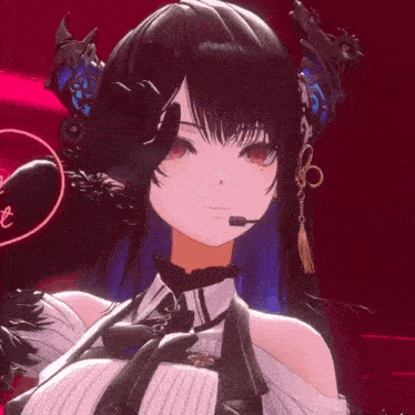 a close up of a cartoon character with a microphone on her head