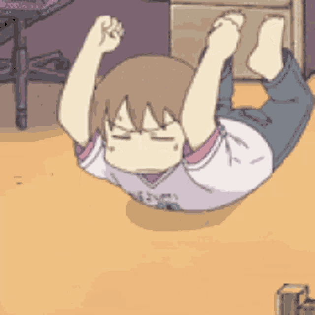 a cartoon character is laying on the floor with his arms up
