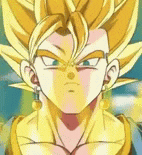 a close up of a cartoon character 's face with a yellow hairdo .