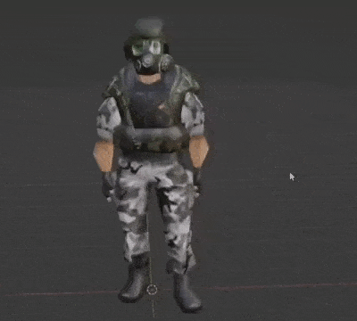 a 3d model of a soldier wearing a gas mask