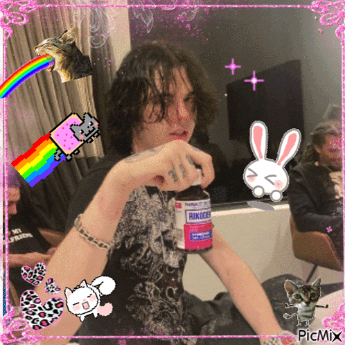 a picture of a man with a bottle of rinodine on his arm
