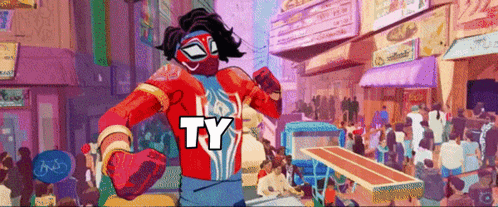 a cartoon of a superhero with the word ty on his chest