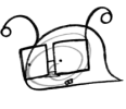 a black and white drawing of a snail with glasses and a swirl .