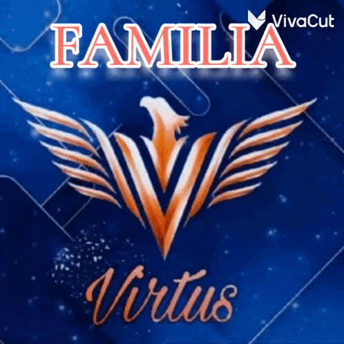 a blue background with the words familia virtus and an eagle