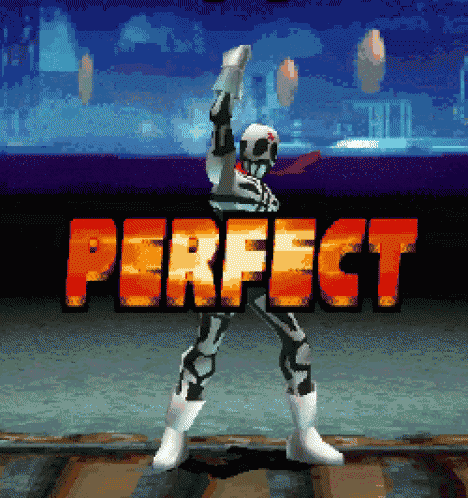 a pixel art of a skeleton standing in front of the perfect sign