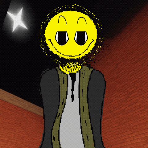 a pixel art of a smiley face with sunglasses on